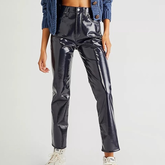 NWT AGOLDE Recycled Leather '90s Pinch Waist pants in Shadow Patent